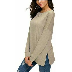 Womens Fall Long Sleeve Side Split Pullover Top